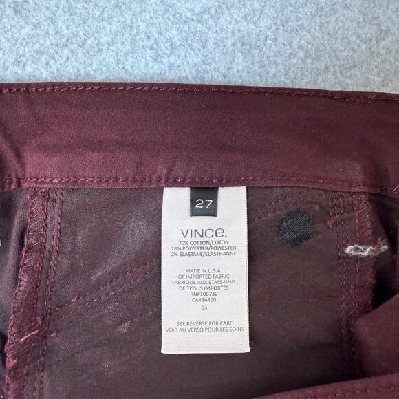 Vince Womens Shiraz Skinny Leg Moto Pants Wine Color Red Zip Detail Size 27 - Picture 3 of 14